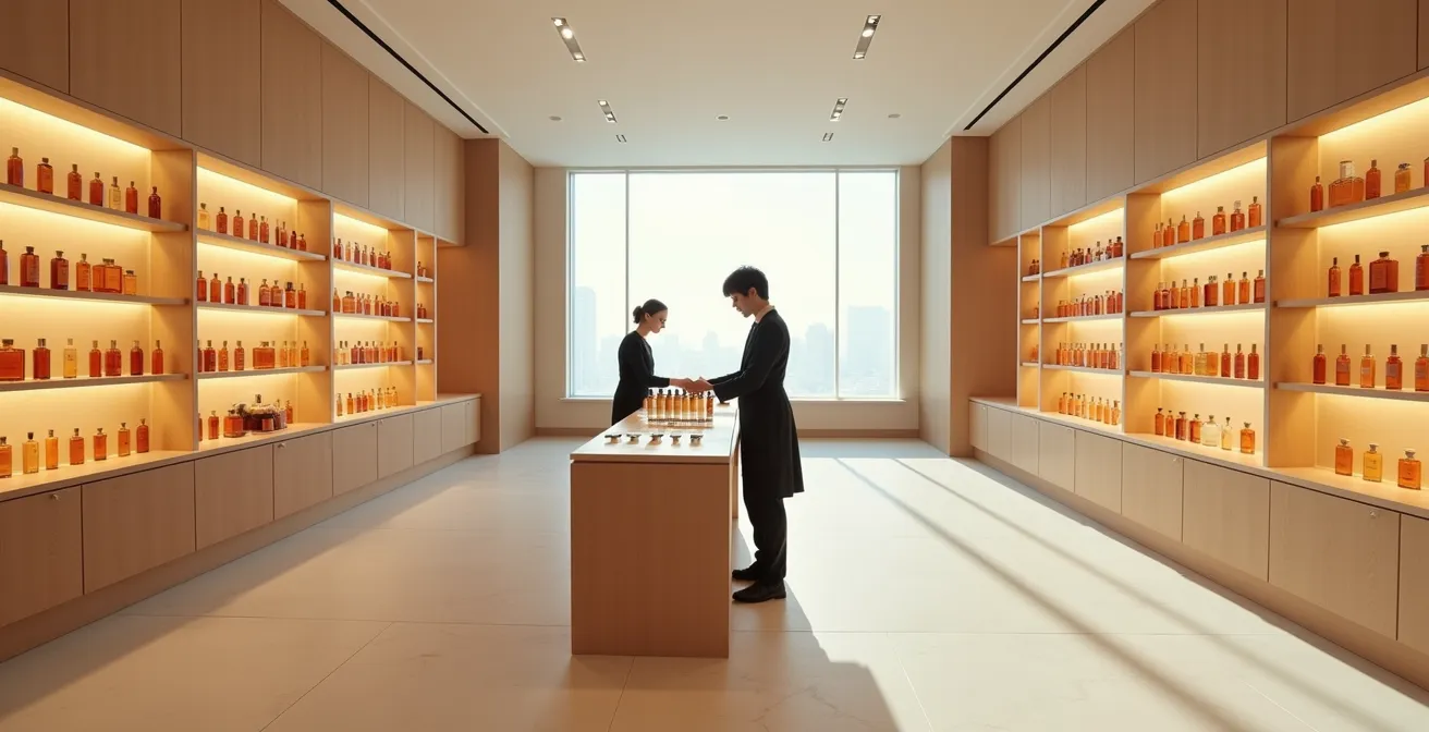 Consultation personnalisée dans une boutique de parfumerie de luxe