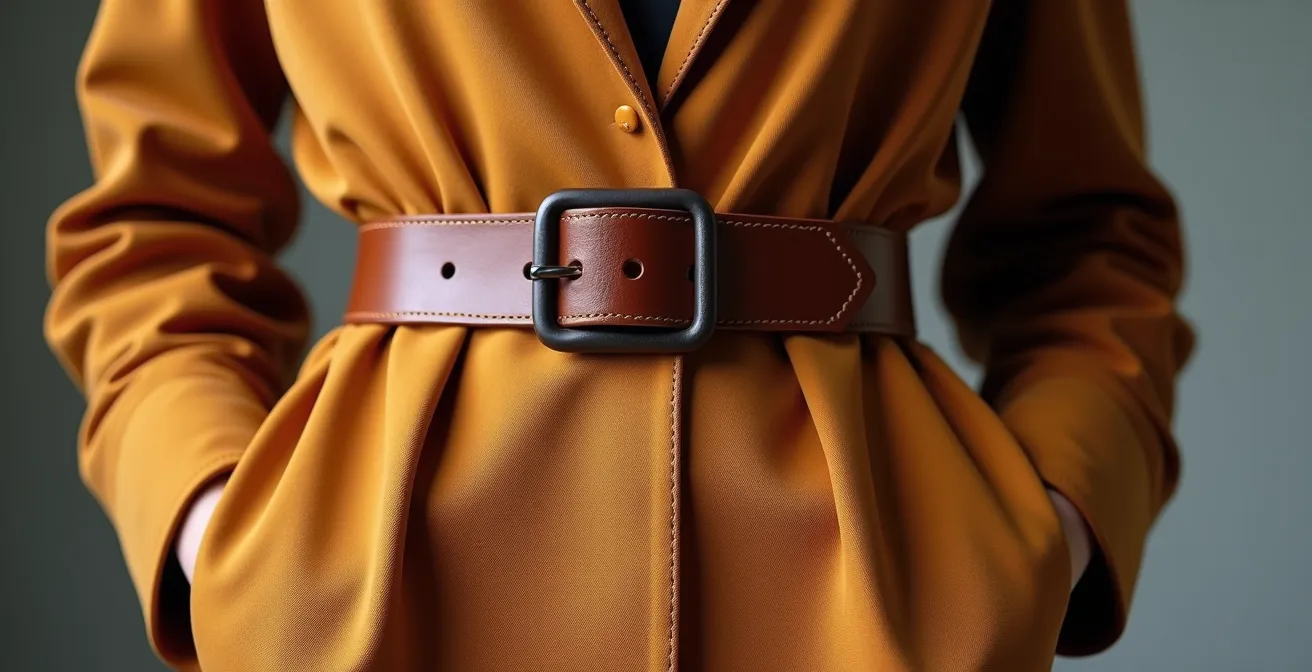 Femme portant une veste oversize ceinturée de différentes manières