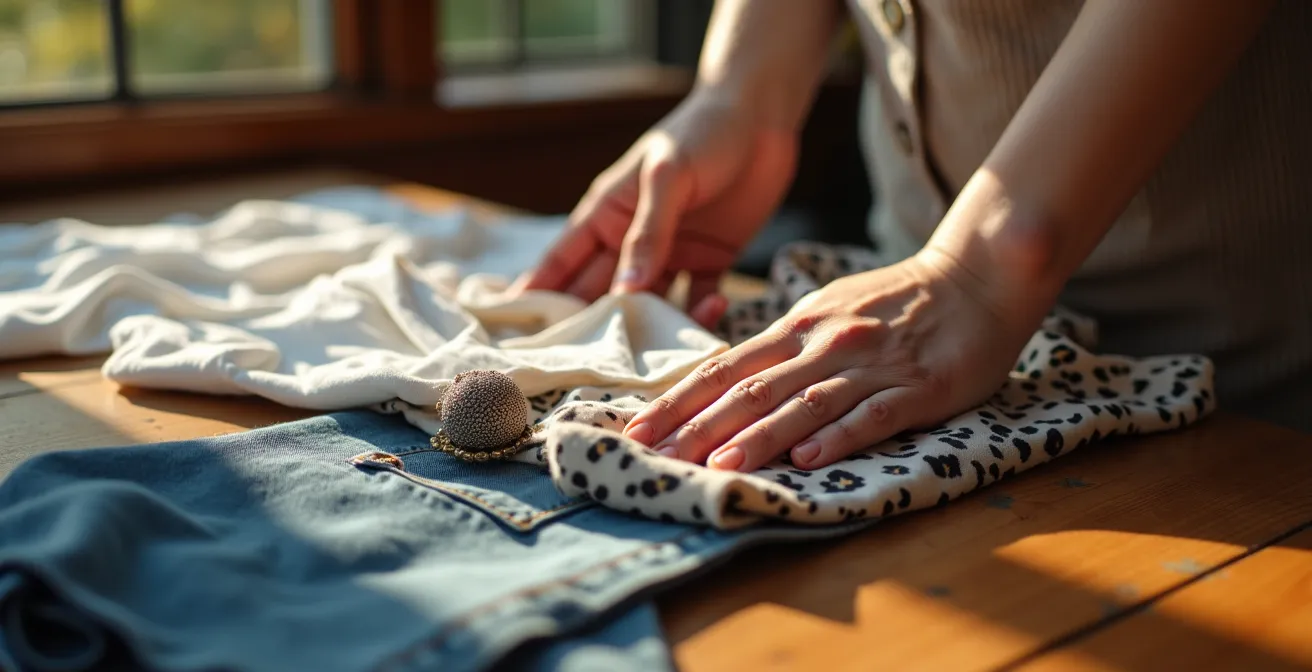 Composition montrant l'intégration subtile de pièces tendance dans une garde-robe classique