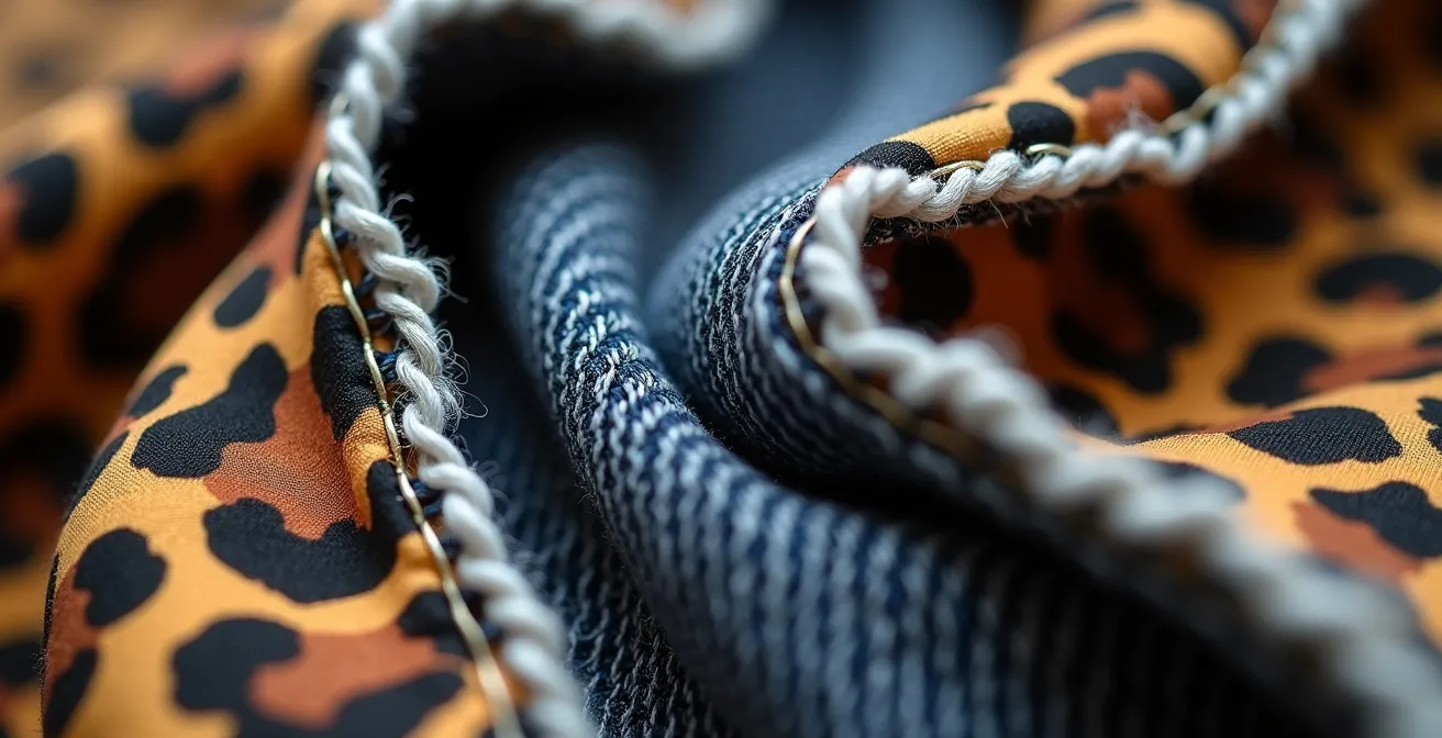 Détail macro d'un tissu léopard de qualité associé à des matières nobles