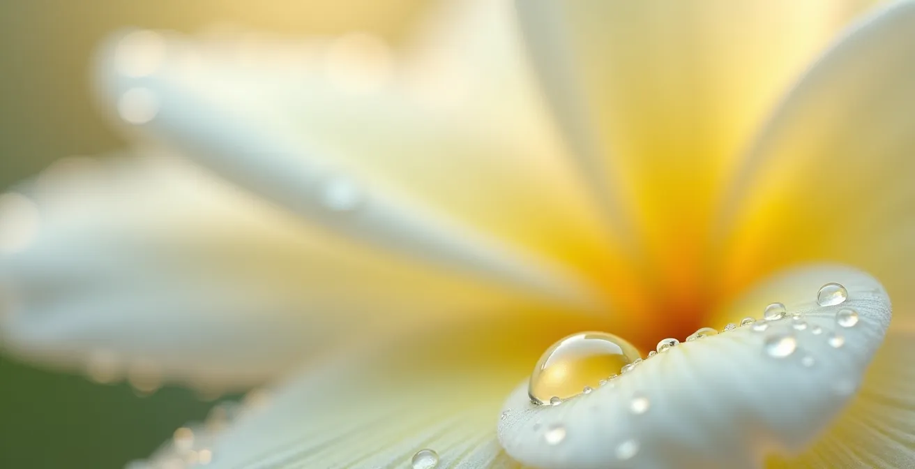 Détail macro d'une fleur de jasmin de Grasse avec rosée matinale