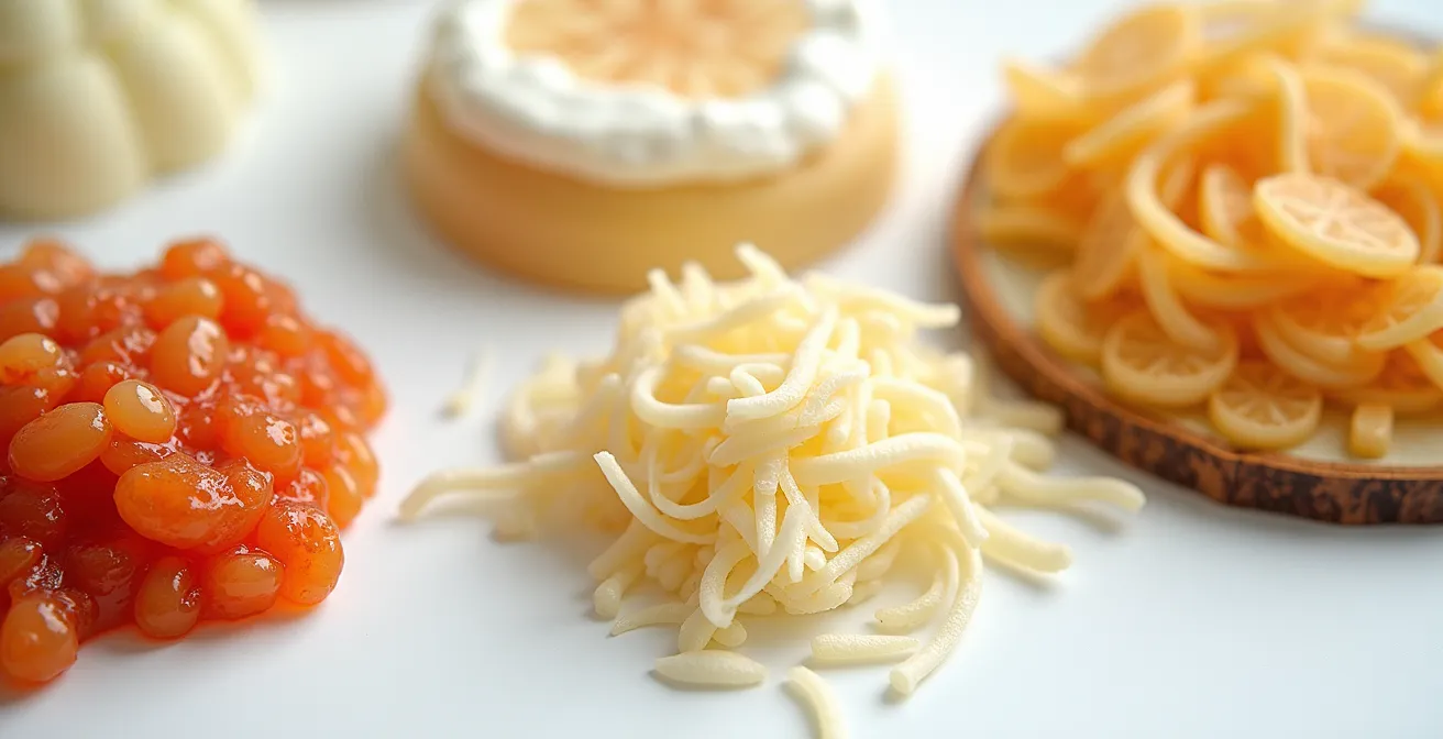 Représentation symbolique du microbiote intestinal avec aliments fermentés et fibres prébiotiques