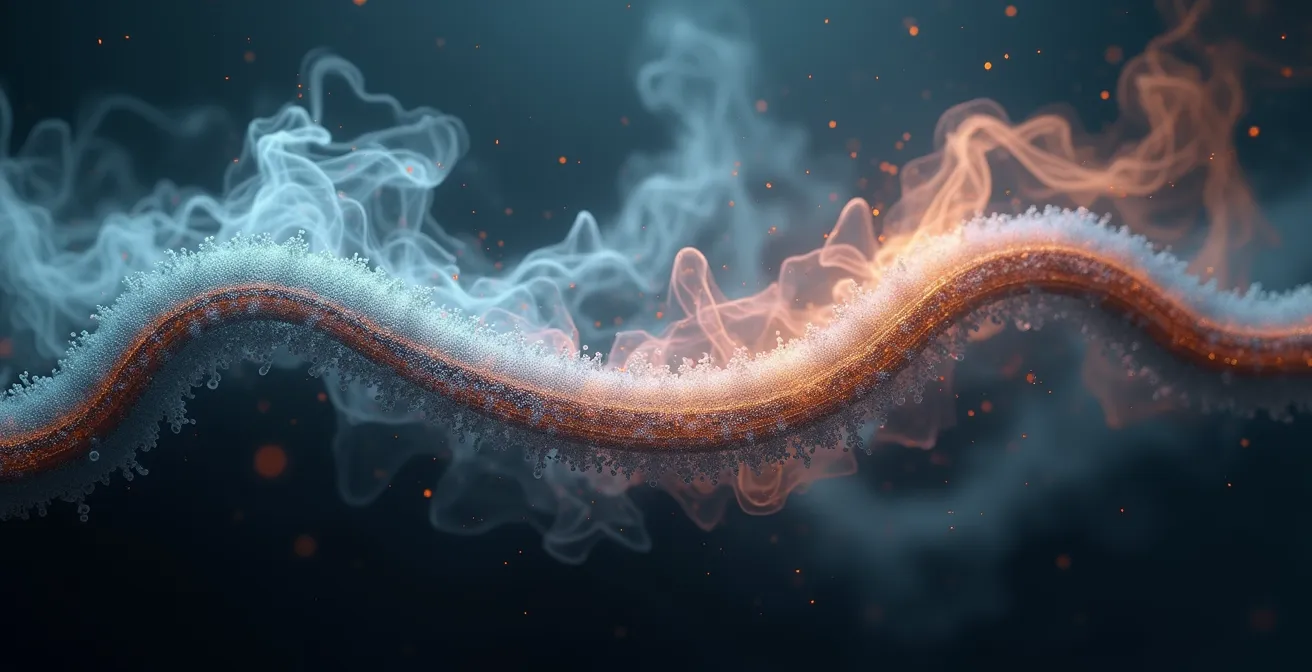 Vue microscopique de la pénétration de la kératine dans la fibre capillaire sous l'effet de la vapeur