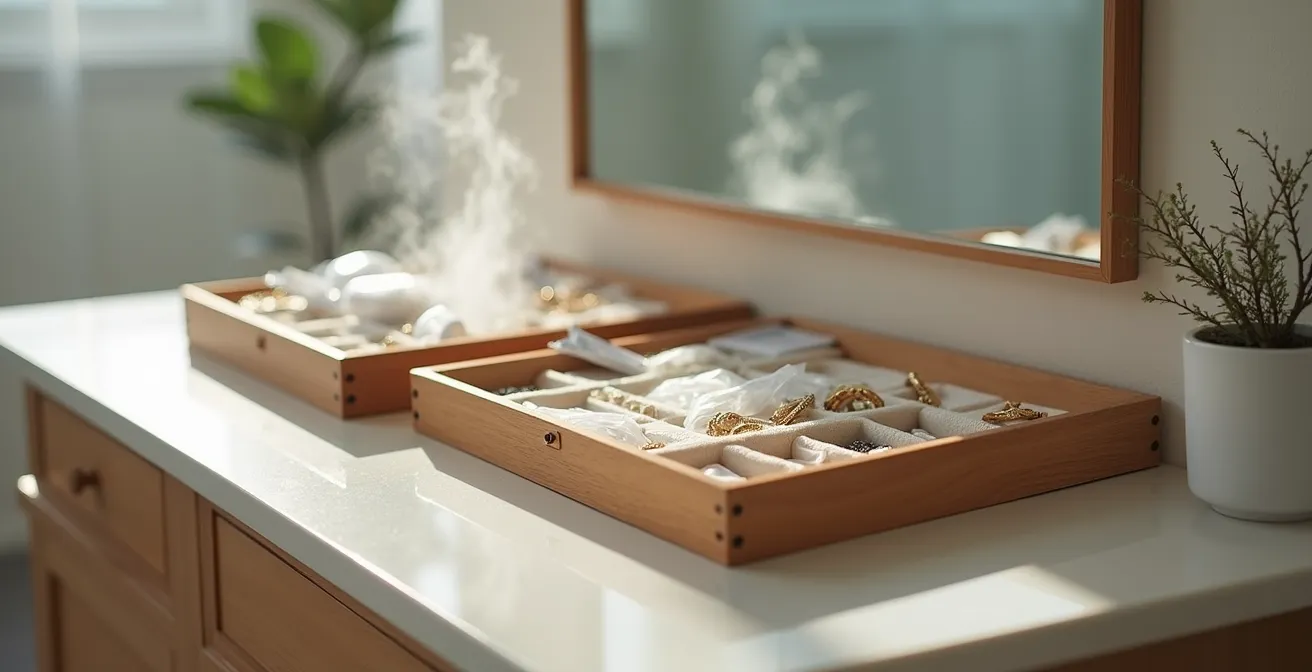 Système de rangement de bijoux avec compartiments et sachets protecteurs