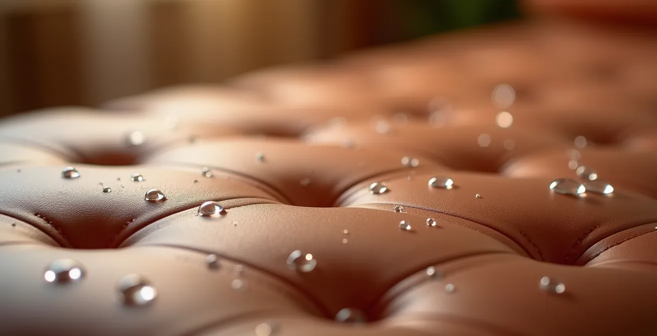 Détail macro d'un revêtement PU haute qualité sur table de massage