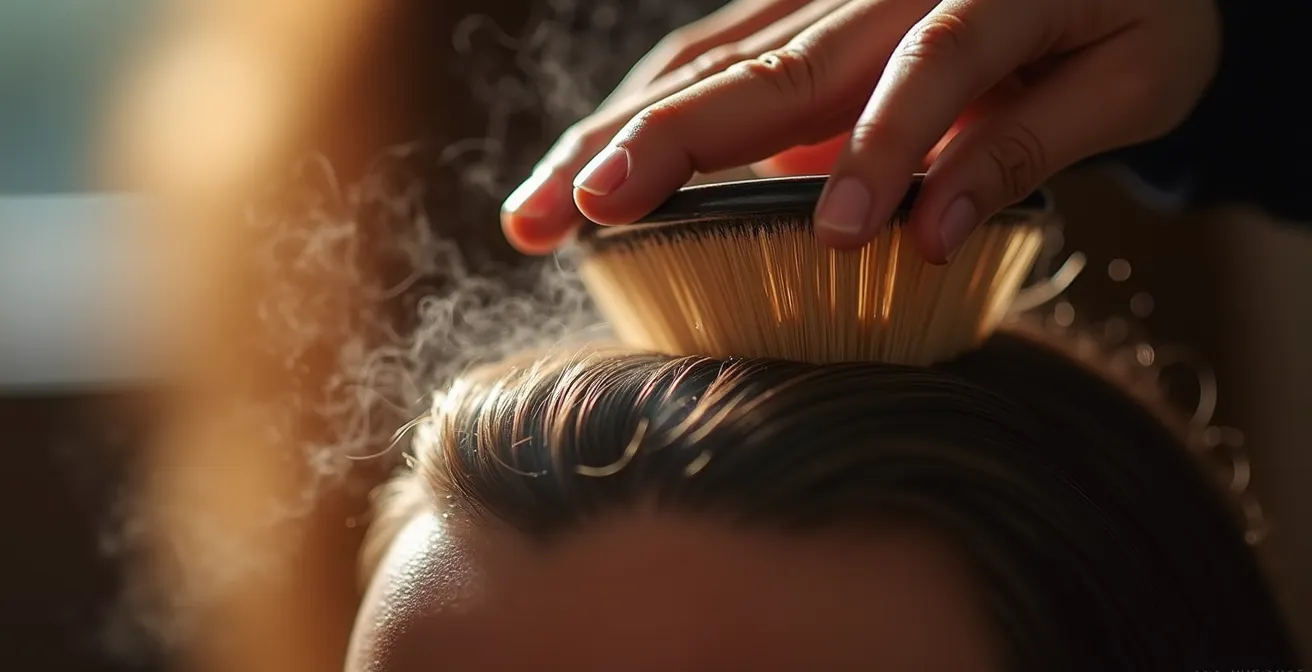 Technique professionnelle de brushing volume avec brosse ronde et sèche-cheveux