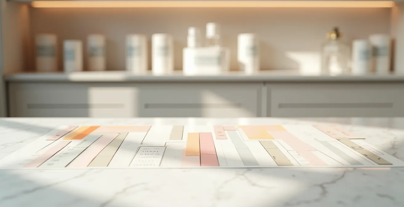 Mouillettes de test de parfum disposées élégamment dans une boutique baignée de lumière naturelle