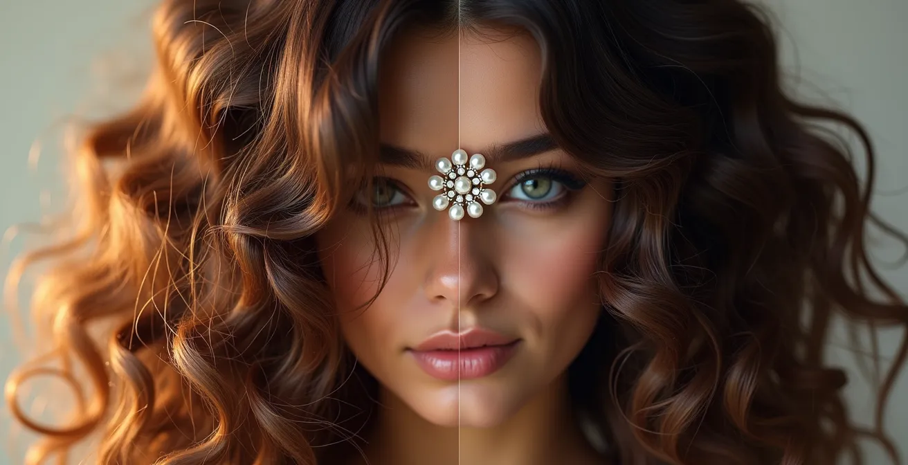 Comparaison visuelle entre la texture d'un chignon flou romantique et celle d'un chignon structuré et lisse sur un mannequin.